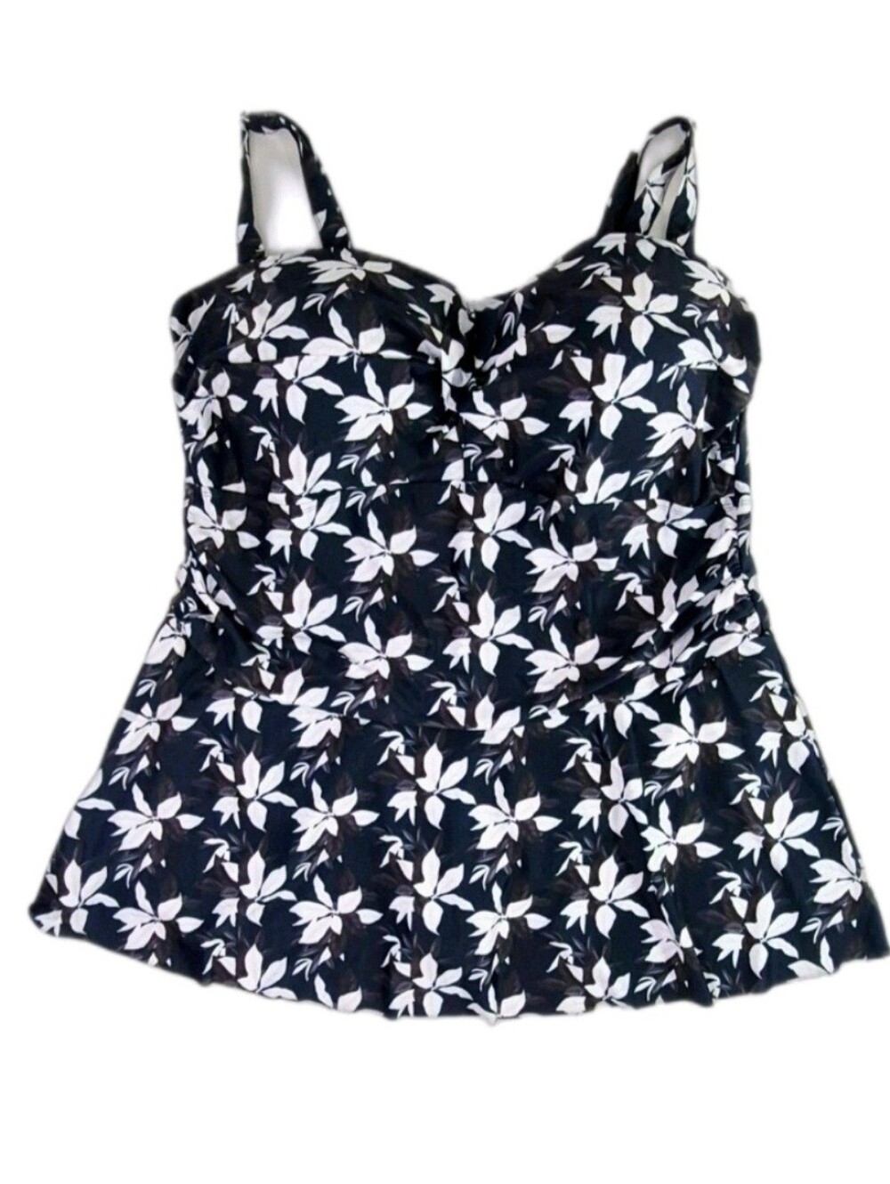 Navy & White Floral One-Piece W/ Removable Straps Swimdress